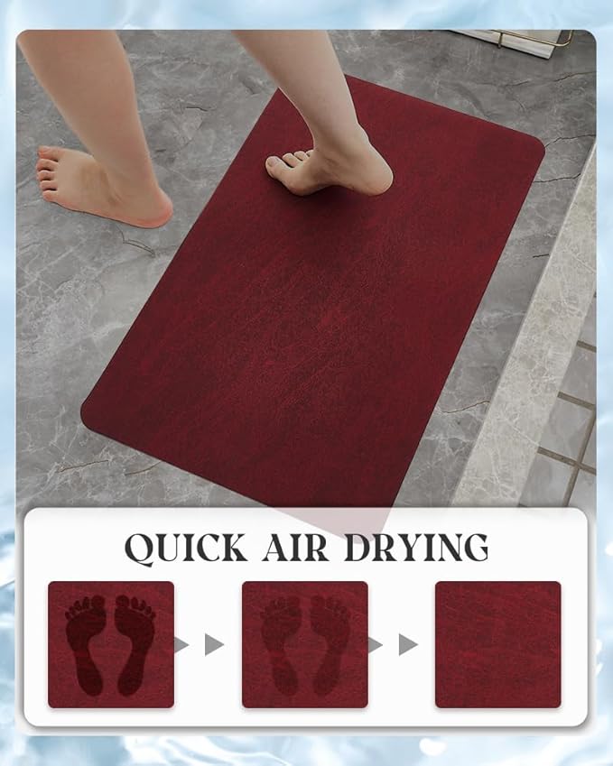MontVoo -Bath Mat Rug-Rubber Backing Non Slip Quick Dry Absorbent Thin Bathroom Rugs Fit Under Door-Faux Suede Surface Bathroom Floor Mats-Shower Rug for in Front of Bathtub Shower Burgundy 17"x27.5"