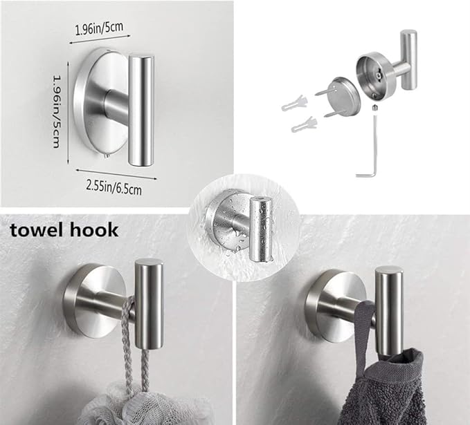 szhdxsy 5 Pack Bath Towel Hooks Hook, 304 Stainless Steel Shower Towel Holder, Kitchen Towel Hanger, Round Robe Hook for Wall Heavy Duty Coat Hook for Bathroom Wall Mounted (Silvery)