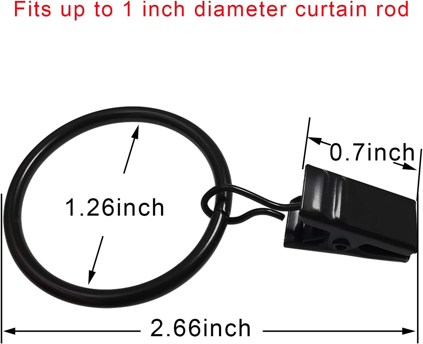 100 Pack Curtain Rings with Clips, Drapery Clips with Rings, Drapes Rings 1.26 in Interior Diameter, Fits up to 1 Inch Curtain Rod, Black