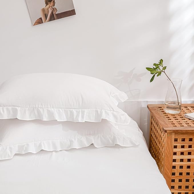 White Pillowcases, King Pillowcases Set of 2, Offwhite Ruffle Pillow Shams, Cute Pillow Covers 2 Pack (King (20''x36''), White)