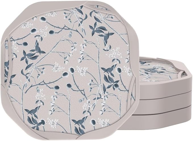 UMIRRO Absorbent Coasters for Drinks, Floral Silicone Cup Coaster with Felt Insert for Table Decor, Small Unique Birthday Gift Ideas for Coffee Lover, Men Dad Him Women Mom Her, 4", Set of 4