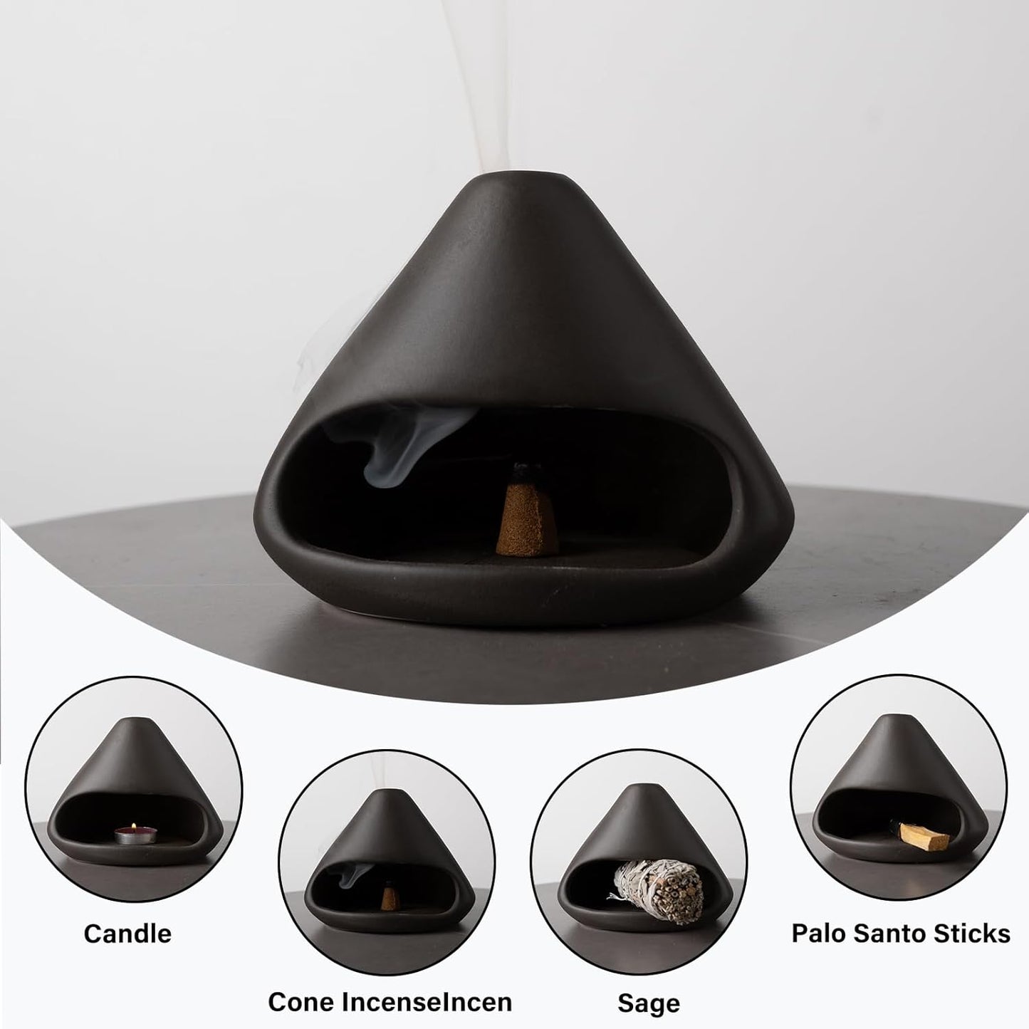 Palo Santo Holder Incense Burner-Zongzi Clay Smudge Bowl with Chimney, Mini Ceramic Fireplace for sage、Cone Burning, Aromatic Home Decor, Ceramic ash Tray, Anxiety Relief Meditation for Women