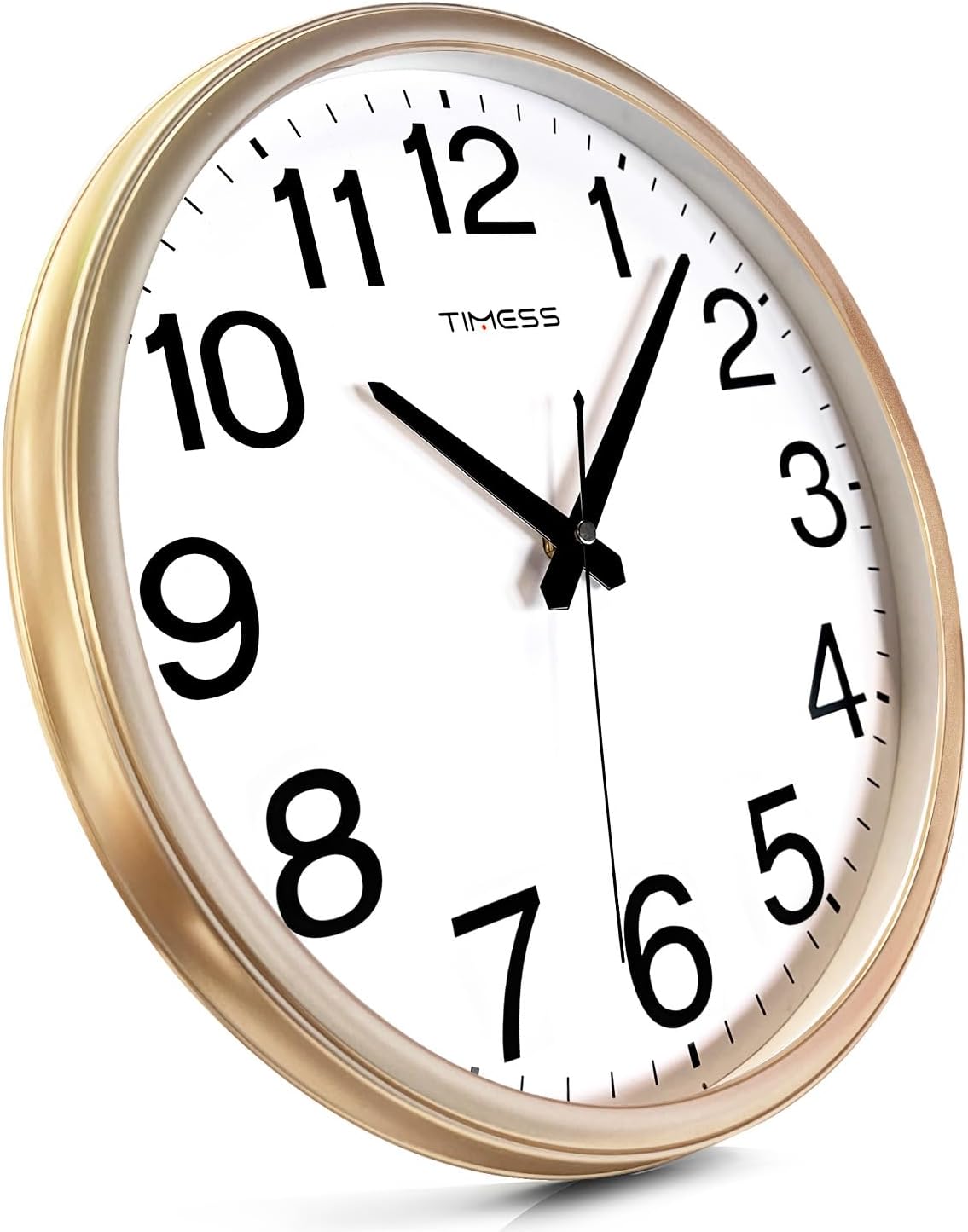 Wall Clock, 13 Inch Large Dial Non-Ticking Silent Battery Operated Quality Analog, Ultra-Quiet Movement Quartz, Timeless Stylish Clock, Ideal Modern Home, Office Décor (Gold)