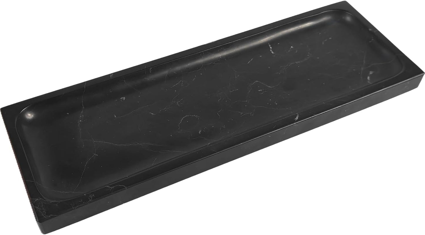 Black Marble Tray for Bathroom Countertop - Rectangular Vanity Organizer, Natural Stone Catchall Tray for Dresser, Entryway, Makeup, Jewelry | 10.6" x 3.5", Polished Finish