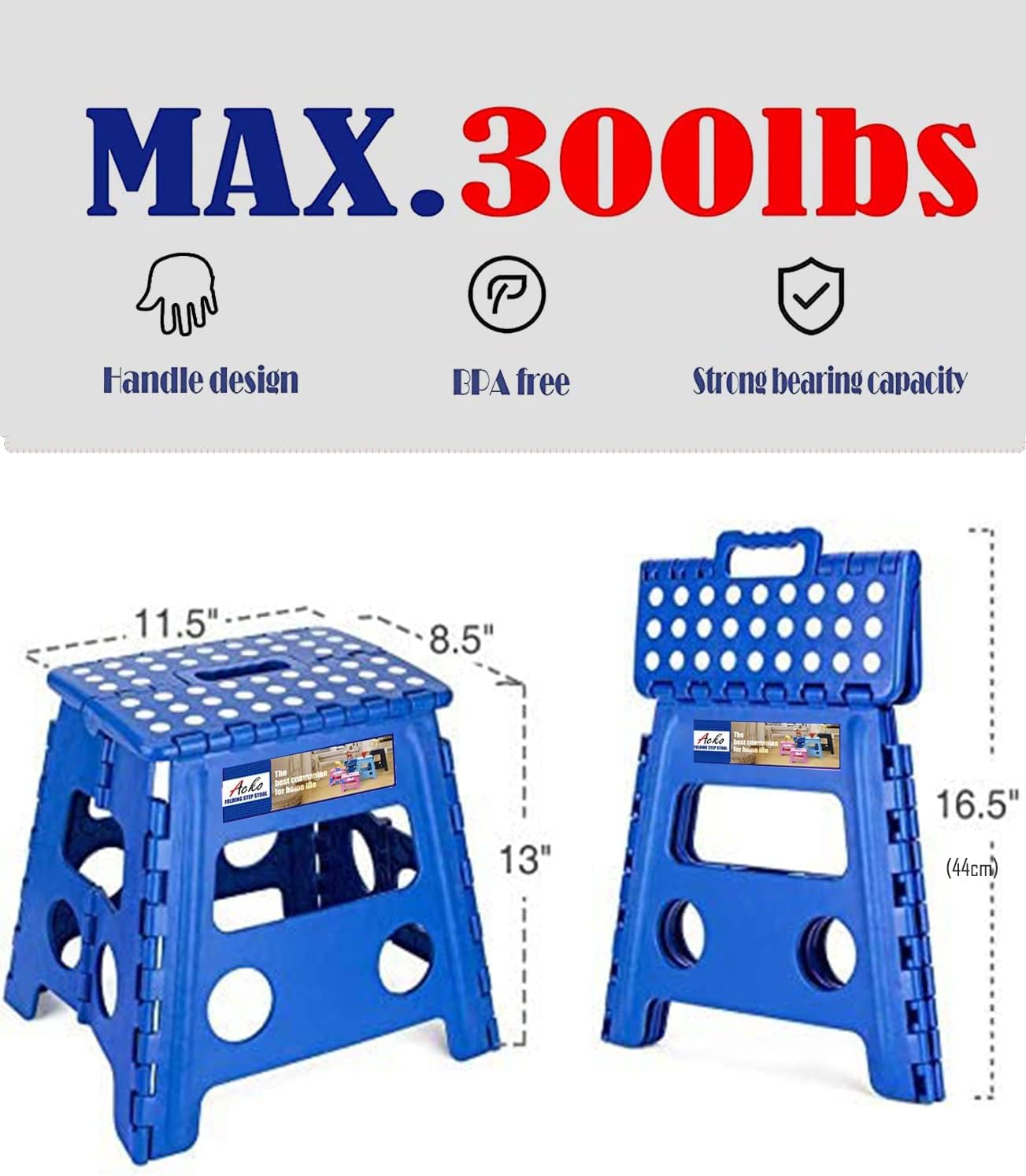 ACKO Folding Step Stool -13 inch Height Premium Heavy Duty Foldable Stool for Kids and Adults, Kitchen Garden Bathroom Stepping Stool