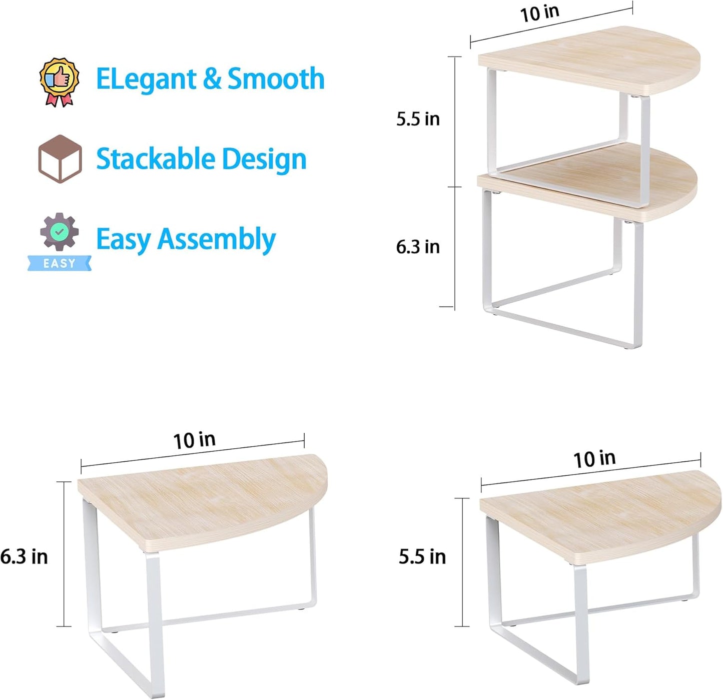 Corner Shelf Countertop Organizer - Set of 2 Corner Shelves for Kitchen Cabinet Organizer, Spice Rack, Stackable Bathroom Stand and Storage, Sink Rack, Corner Cabinet, Counter Decor, Natural Beige