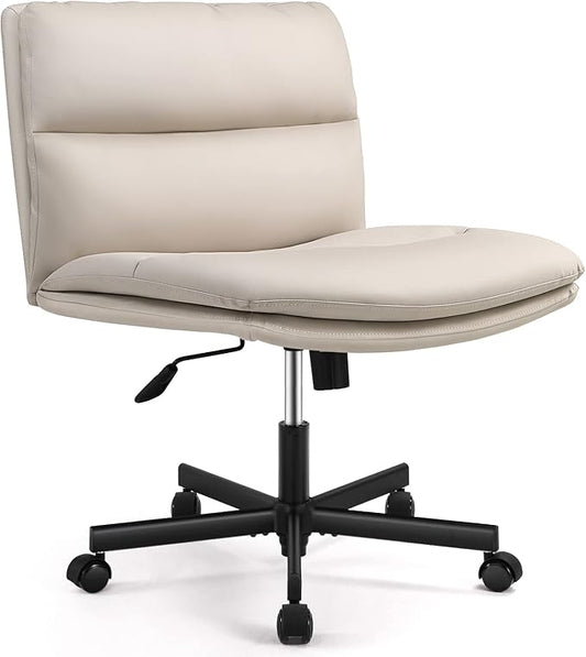 EMIAH Armless Office Desks Chair with Wheels PU-Padded Vanity Chair Mid-Back Ergonomic Home Office Computer Chair Comfortable Adjustable Swivel Task Chair with Thickened Cushion