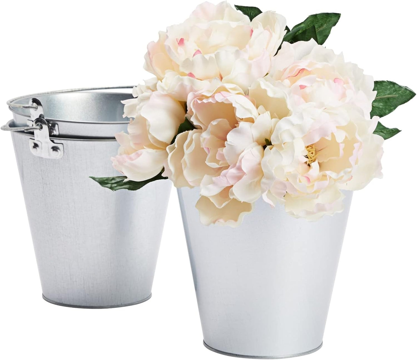 Juvale Metal Bucket 3-Pack - 7 in Top Dia x 4.5 in Bottom x 7.2 in H, 100 oz, Silver - Ice Bucket & Beer Chiller Tin Pails, Galvanized Party Pails for Centerpieces