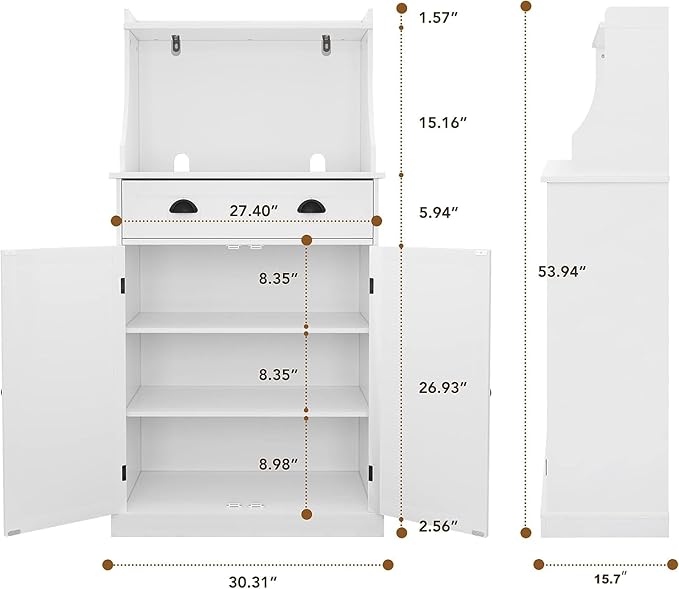 54" Freestanding Kitchen Pantry Storage Cabinet with Doors and Adjustable Shelves, Microwave Oven Stand with Drawer for Kitchen, Bathroom or Hallway, White