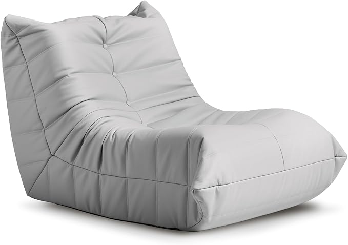 Hobestluk Giant Bean Bag Chair Lazy Floor Sofa, Memory Foam Fireside Sofa for Adults, Big Beanbag Faux Leather Armless Chair for Living Room Bedroom Dorm Office (Light Grey, Single)