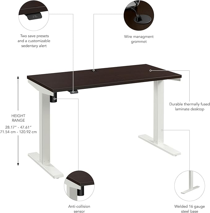 Bush Business Furniture 48-inch Electric Height Adjustable Standing Desk, Ergonomic Sit-Stand Computer Table for Home and Professional Office, Move 40 Series, Mocha Cherry with White Base