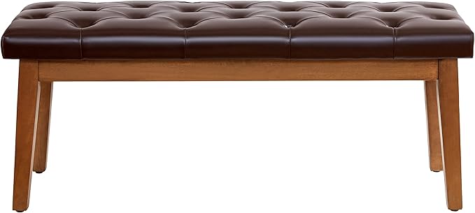 HUIMO Button-Tufted Bench for End of Bed, Entryway Bench with Upholstered Linen Fabric, Ottoman Bench for Living Room,Dining Bench for Kitchen(Brown)