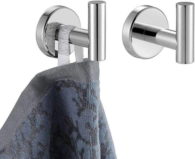 JQK Chrome Bathroom Towel Hook, 304 Stainless Steel Coat Robe Clothes Hook for Bathroom Kitchen Garage Wall Mounted (Pack of 2), TH100-CH-P2