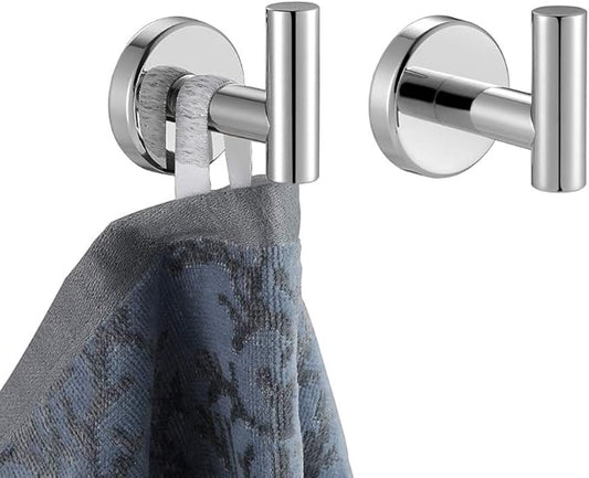 JQK Chrome Bathroom Towel Hook, 304 Stainless Steel Coat Robe Clothes Hook for Bathroom Kitchen Garage Wall Mounted (Pack of 2), TH100-CH-P2