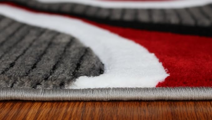 Masada Rugs, Sophia Collection Hand Carved Area Rug Modern Contemporary Red White Grey Black (2 Feet 8 Inch X 15 Feet 6 Inch) Runner