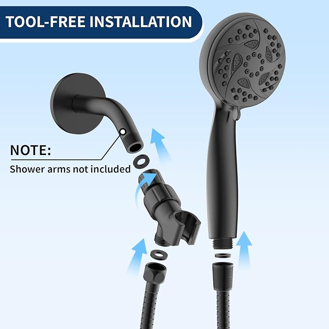 Hand Held Shower Head, High Pressure 6 Spray Mode Handheld Showerhead, Matte Black Shower Head with 59 Inch Stainless Steel Hose and Adjustable Bracket