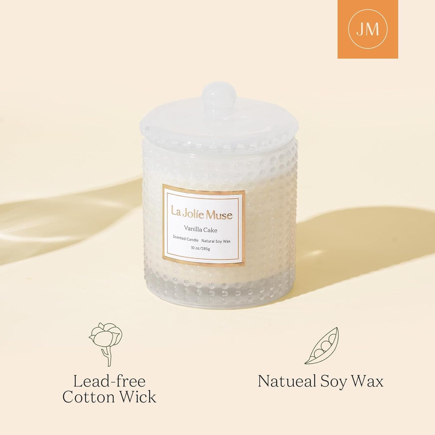 LA JOLIE MUSE Vanilla Cake Scented Candles, Vanilla Candles for Home Scented, Luxury Candle Gift for Women, Natural Soy Wax, 75 Hours Long Burning, 10 OZ