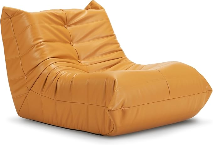 Hobestluk Giant Bean Bag Chair Lazy Floor Sofa, Memory Foam Fireside Sofa for Adults, Big Beanbag Faux Leather Armless Chair for Living Room Bedroom Dorm Office (Yellow, Single)