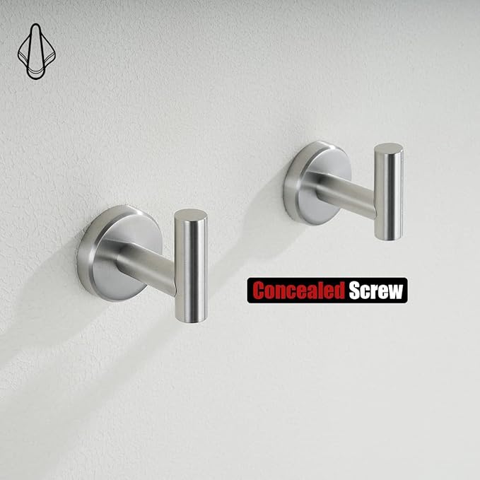 JQK Bathroom Towel Hook Brushed, Coat Robe Clothes Bath Wall Hooks for Kitchen Garage SUS 304 Stainless Steel Thick 0.8mm, 2 Pack Brushed Steel, TH100-BN-P2