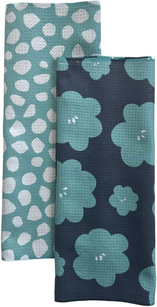 2 Pack Double Sided || Not Your Ordinary Kitchen Towels || Dish Towels || Quick Dry|| Waffle Weave Microfiber || Highly Absorbent || Hanging Hook (Turquoise)