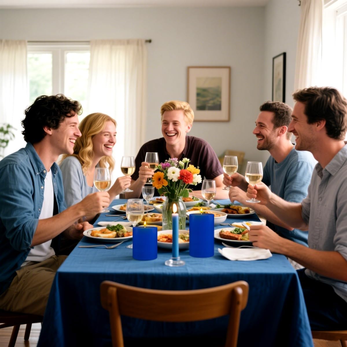 Set of 3 Different Size Blue Colored Pillar Candles, Unscented Dripless 2.75x3, 2.75x4, 2.75x6 Inch Long Lasting Burning Assorted Heights Cylinder Wax Candles for Home Table Hurricane Power Outage