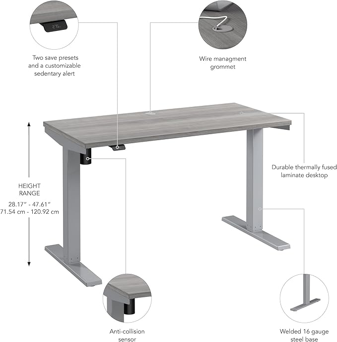 Bush Business Furniture 48-inch Electric Height Adjustable Standing Desk, Ergonomic Sit-Stand Computer Table for Home and Professional Office, Move 40 Series, Platinum Gray with Metallic Gray Base