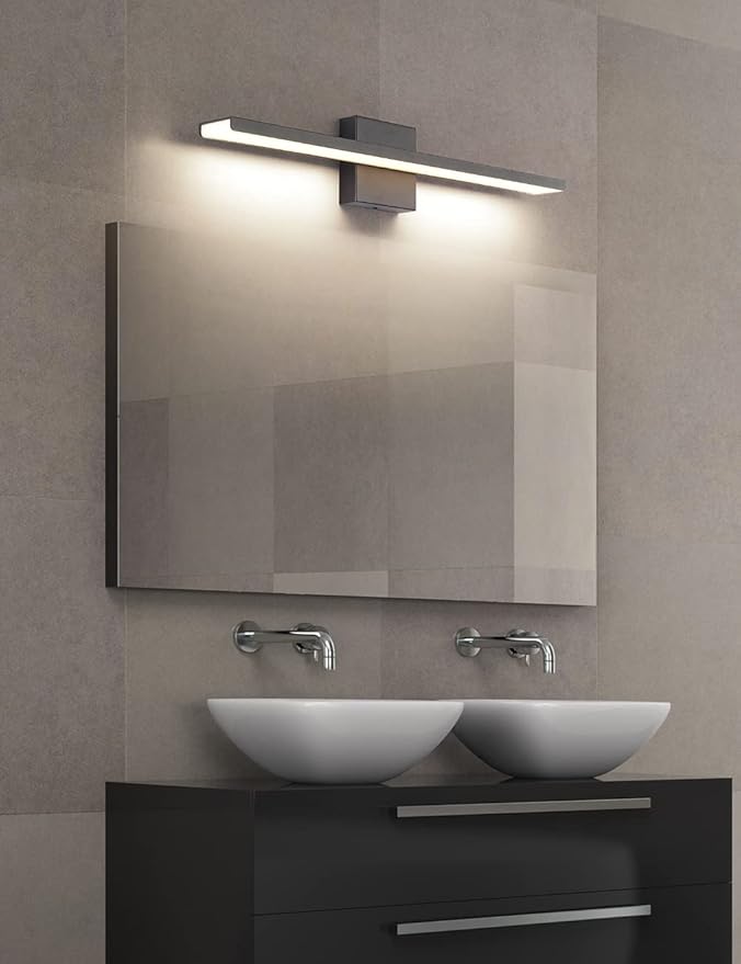 JUSHENG Bathroom Vanity Light Fixtures Aluminum & Stainless Steel Wall Mirror Vanity Light Fixtures for Bathroom & Bedroom Black Dimmable 24W 24" 3000K