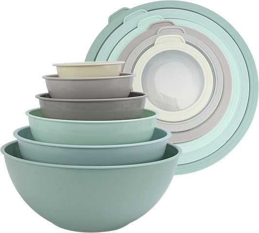 COOK WITH COLOR Nesting Mixing Bowls - 12 Piece Plastic Bowl Set with Lids, Microwave Safe (Mint Ombre)