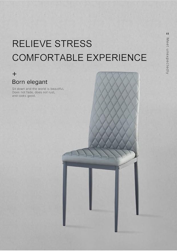 JT Modern Minimalist Dining Chair Fireproof Leather Sprayed Metal Pipe Diamond Grid Pattern Restaurant Home Conference Chair Set of 4 Or 6 (6, White)