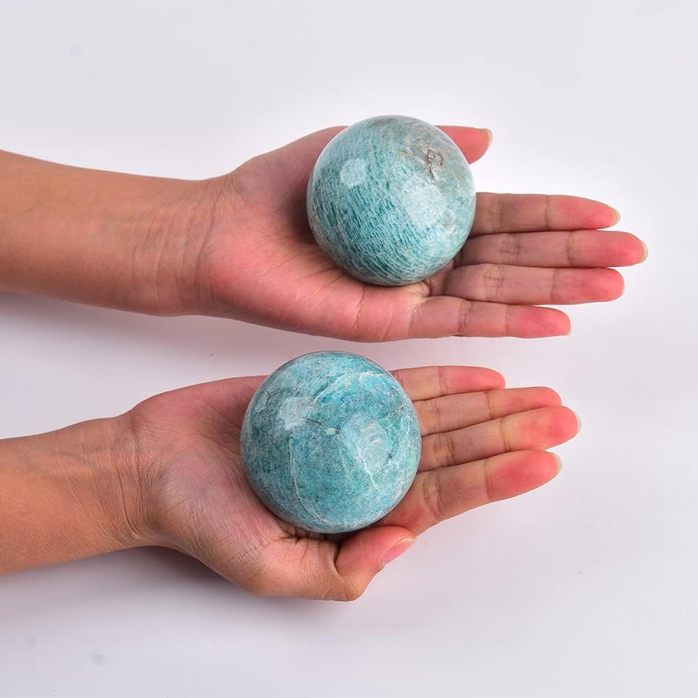 JIC Gem Amazonite Crystal Ball with Wood Stand Gemstone Sphere,Healing Crystal Balls for Reiki Chakra Decoration Fengshui (30-40mm)