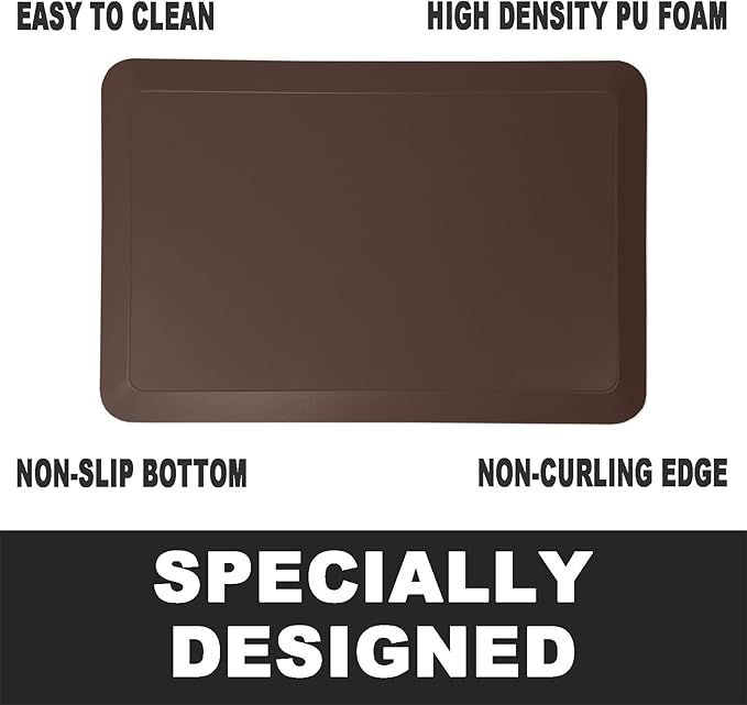 1" Extra Thick Anti Fatigue Floor Mat 50" L x 17" W,Kitchen Mat, Standing Desk Mat,140D Advanced PU Foam Ergonomic Comfort at Home, Office, Garage, Sink (Chocolate)