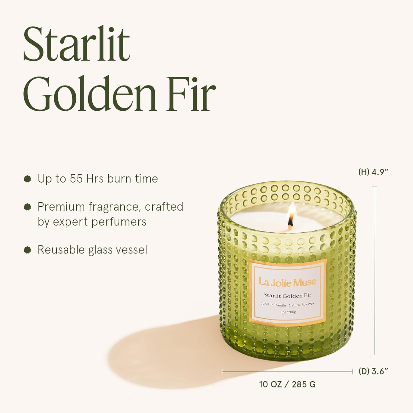 LA JOLIE MUSE Christmas Candles, Starlit Golden Fir Candle - Cedarwood, Patchouli, Fir Balsam | 10 oz Natural Soy Wax | 55 Hours Clean Burn |Winter Holiday Gift | Gift-Ready for Hosts & Gatherings