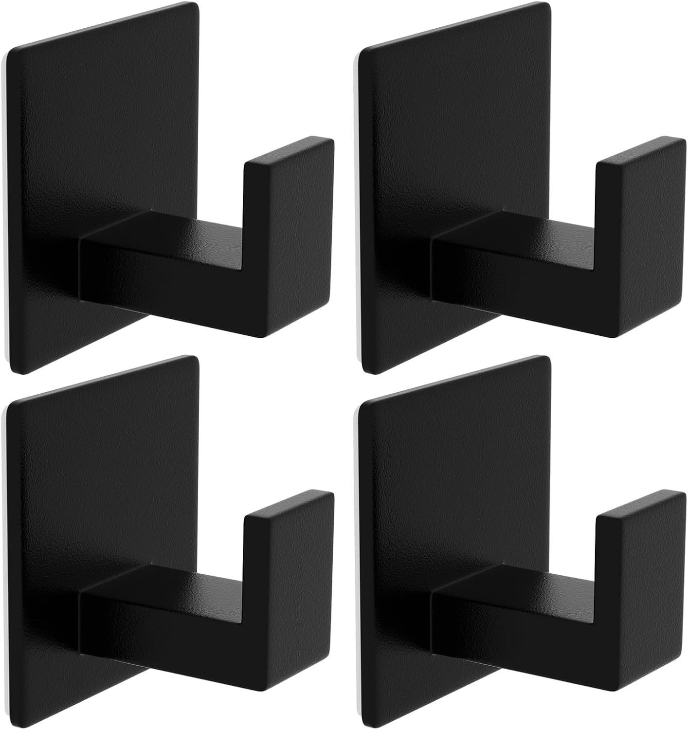 Adhesive Towel Hooks, Shower Hooks for Hanging Robe, Coat, Hat, Loofah, Heavy Duty Wall Hooks Stick on Bathroom, Kitchen and Office (4 Pack, Black)