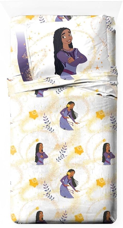 Jay Franco Kids Sheet Set with Fitted, Flat Sheets & Pillow Cover - Ultra-Soft Bedding with Pillowcase for Room Decor, White - Wish, 3 Piece Twin