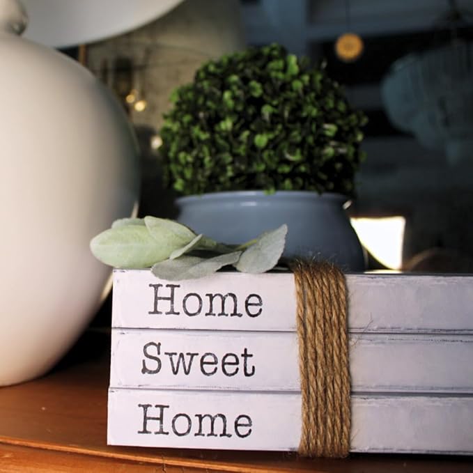 TenXVI Designs Home Sweet Home Sign Decorative Books - Set of 3 White Rustic Blank Books with Real Pages for Coffee Table Decor, Entryway Table Home Decor, Blank Books