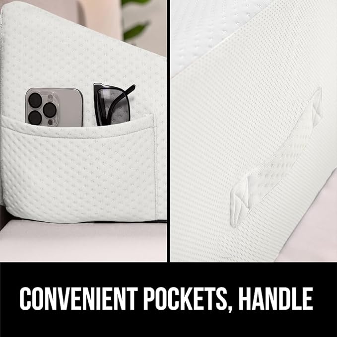 GORILLA GRIP Bed Wedge Pillow for Sleeping, Soft Dual Layer Memory Foam, Stay in Place Dots, Breathable, Ergonomic Headboard Triangle Sleep Support, Reading Elevation Anti Snoring, 12in White