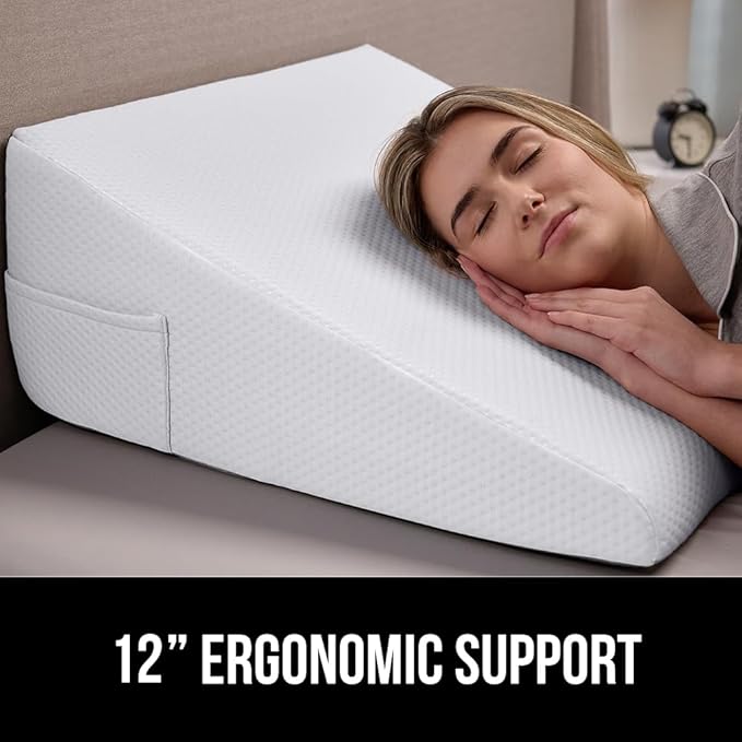 GORILLA GRIP Bed Wedge Pillow for Sleeping, Soft Dual Layer Memory Foam, Stay in Place Dots, Breathable, Ergonomic Headboard Triangle Sleep Support, Reading Elevation Anti Snoring, 12in White