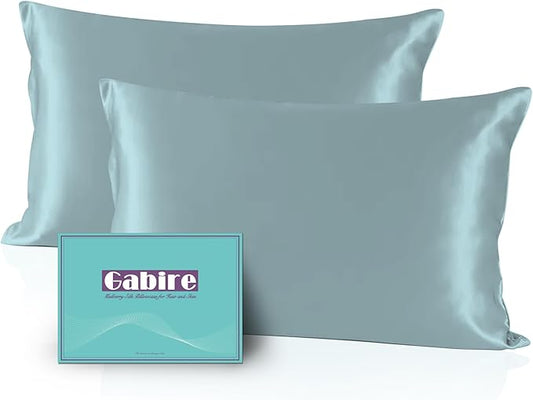 Mulberry Silk Pillowcases Set of 2, Both Sides Real Silk Pillow Covers for Hair and Skin Prevent Acne Pillowcase Organic Silk Pillowcase 2 Pack with Hidden Zipper, Haze Blue, King (20"×36")