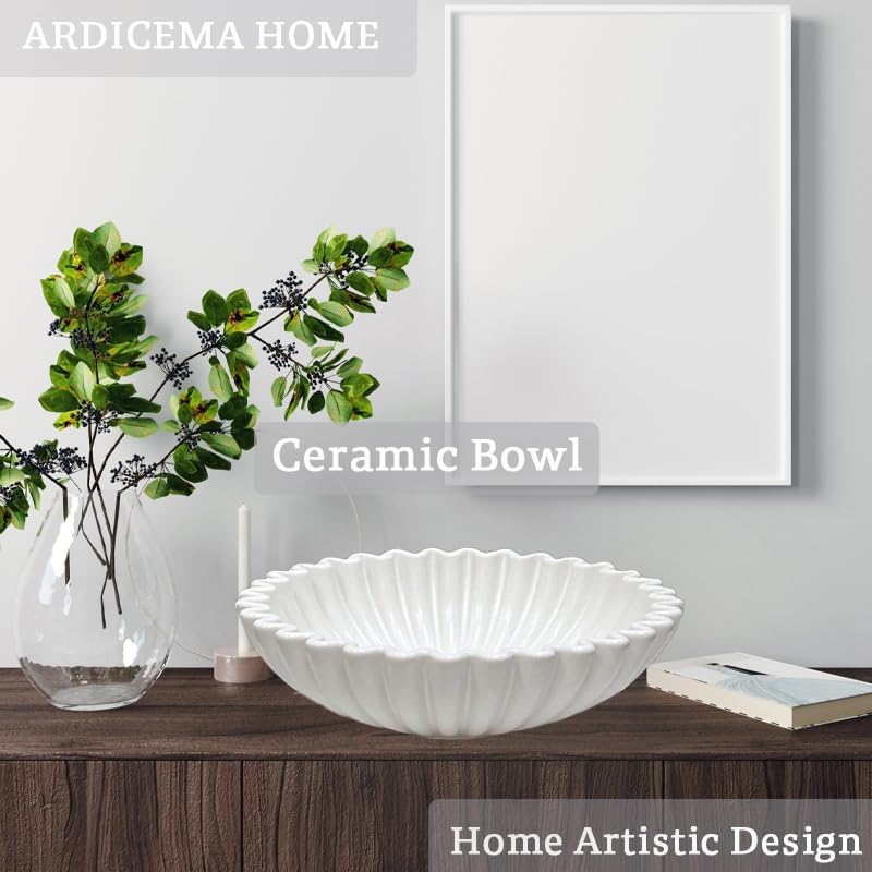 Large Ceramic Decorative Bowl -White Decorative Bowls for Home Decor-Perfect for Entry Way Table, Fruit Bowl, Key Bowl