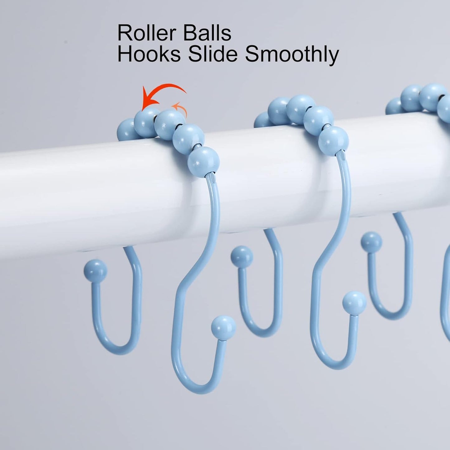 Goowin Shower Curtain Hooks, 12 Pcs Shower Curtain Rings, Stainless Steel Shower Curtain Hooks Rings Rust Proof, Smooth Sliding Anti-Drop Double Shower Hooks for Shower Curtain, Rods (Blue)