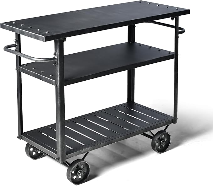 Industrial 3 Tier Mobile Bar Cart Rustic Metal Serving Cart with Wheels and Side Handles Vintage Rolling Kitchen Stand Cart-LxWxH: 36.2 * 15.75 * 30.5inch