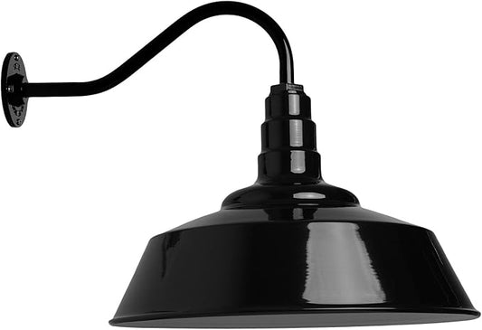 Steel Lighting Co. Redondo Barn Light | Outdoor Wall Mounted | 20 inch Dome | 16 inch Gooseneck | Large Farmhouse Warehouse Light Made in America | Black Exterior/White Interior