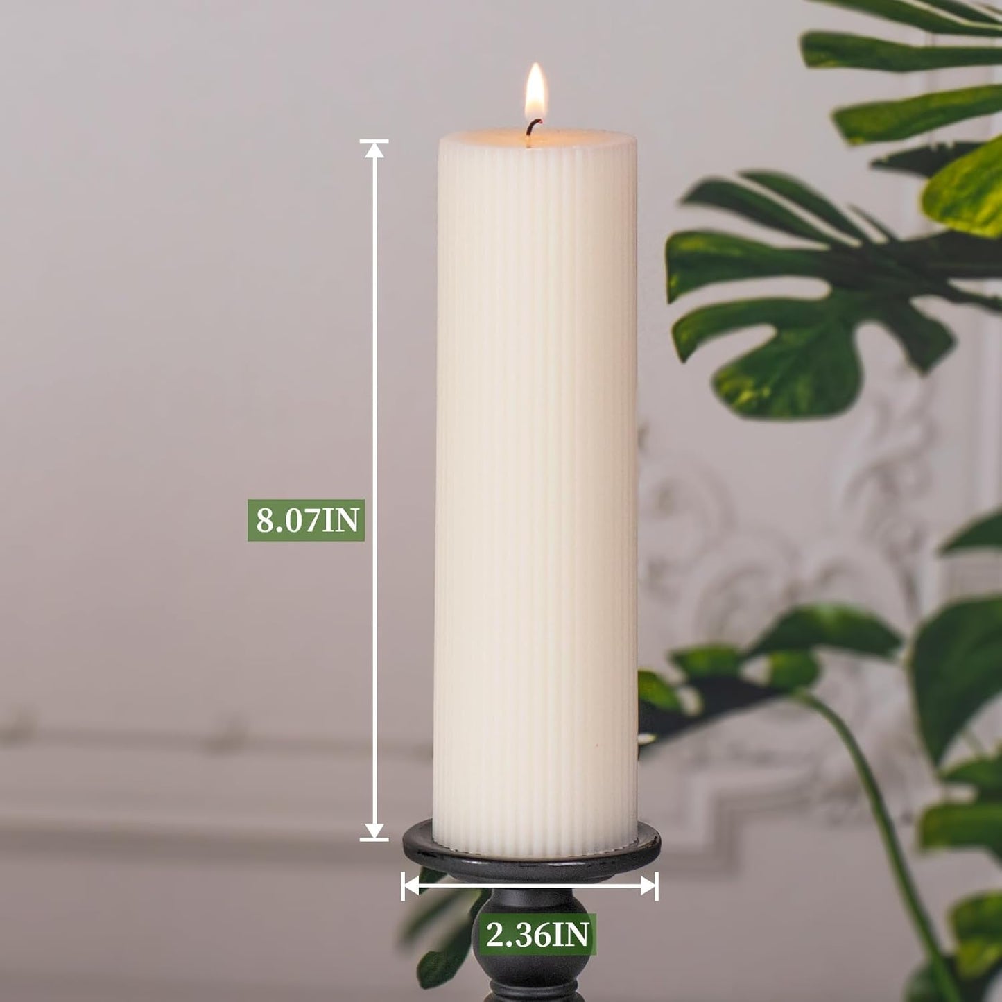 KONNI White Pillar Candles 2.4 x 7.9 inch Unscented Pillar Candle Bulk, Long Burning Candles, Smokeless Dripless Large Round Gear-Shaped Candle for Wedding, Home Decoration, Party, Spa, Dinner