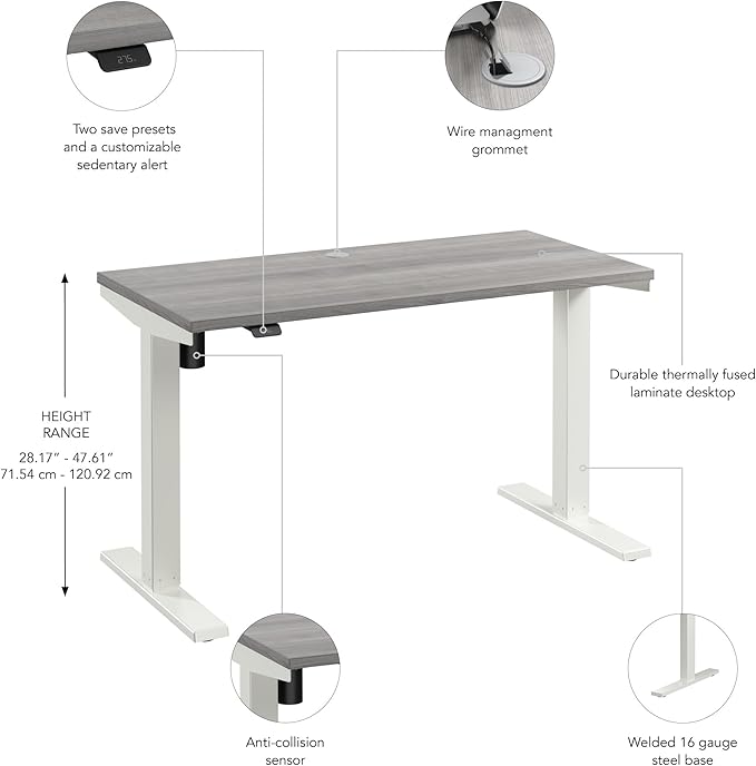 Bush Business Furniture 48-inch Electric Height Adjustable Standing Desk, Ergonomic Sit-Stand Computer Table for Home and Professional Office, Move 40 Series, Platinum Gray with White Base