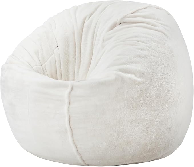 Hobestluk Bean Bag Chairs 2.5FT Bean Bag Chair with Memory Foam Filled & Plush Faux Fur Cover Small Bean Bag Chairs for Playroom, Living Room, Bedroom (White)