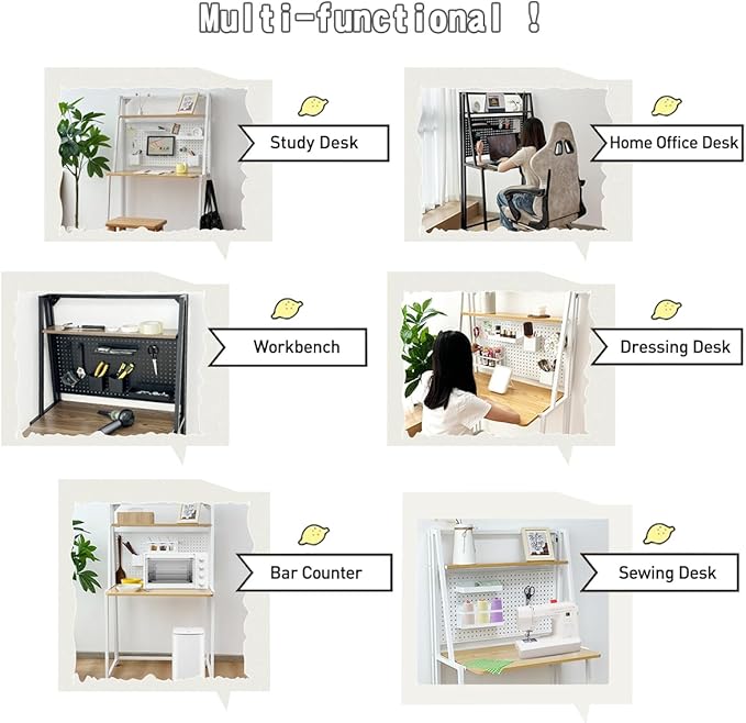 lumizone Folding Desk with Pegboard Collapsible Desk for Small Space 29" Home Office Desk No Assembly Required, Sturdy & Space-Saving, Folding Table, Slim Desk with Storage (Nature-White)