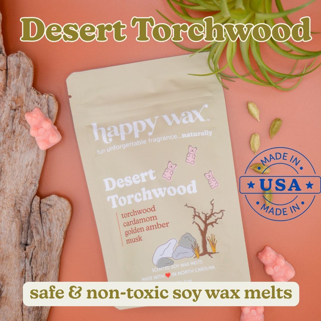 Happy Wax Wanderlust Collection Scented Natural Soy Wax Melts – 6 Total Oz. of Scented Wax Melts, Collection Includes Palo Santo, Desert Torchwood, and Moonshadow
