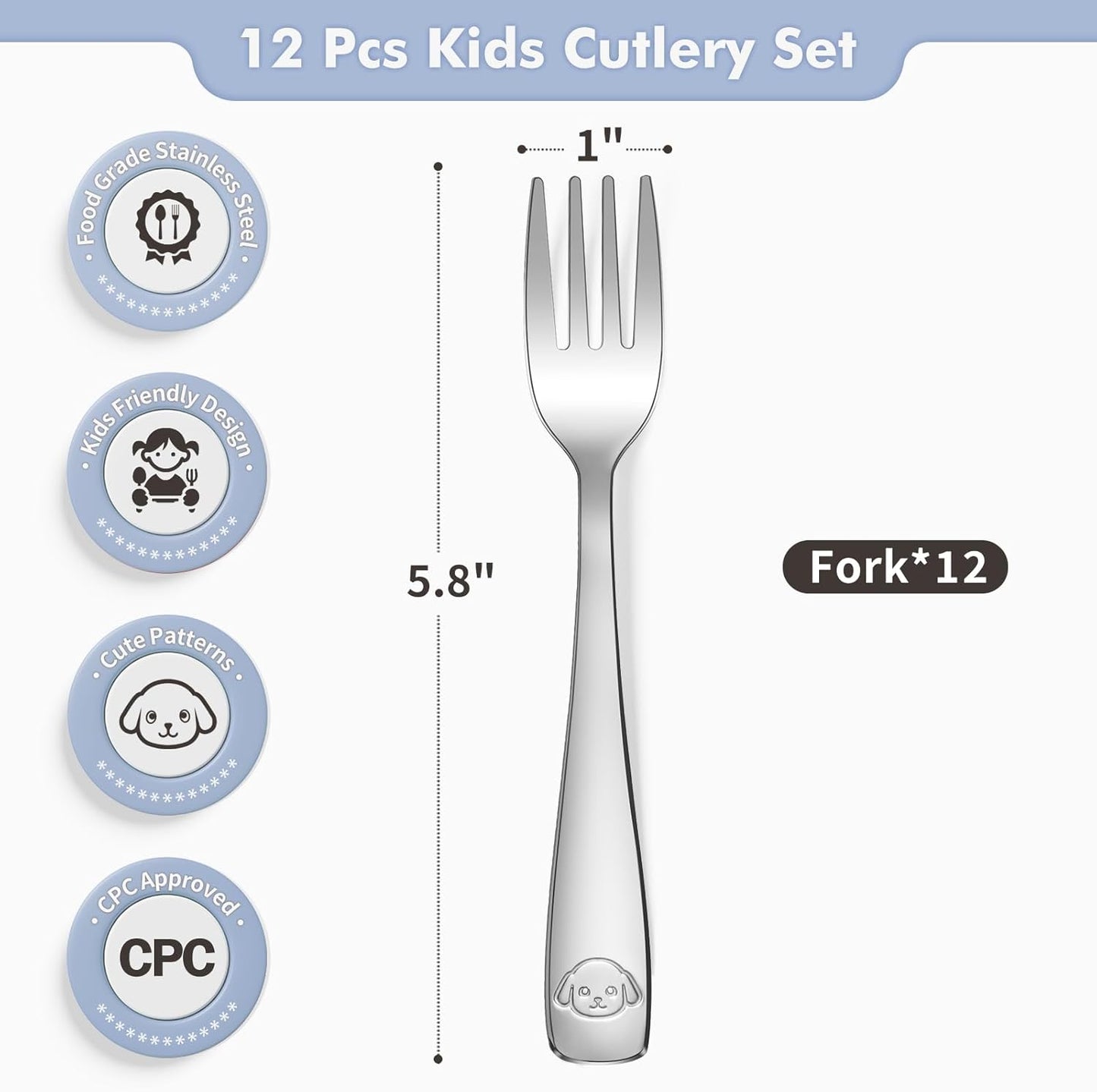 DRKIO Stainless Steel Toddler Forks Set - 12 Pieces Kids Forks Set Children Safe Food Grade Kids Silverware Small Forks Metal Toddler Utensils Dishwasher Safe Mirror Polished