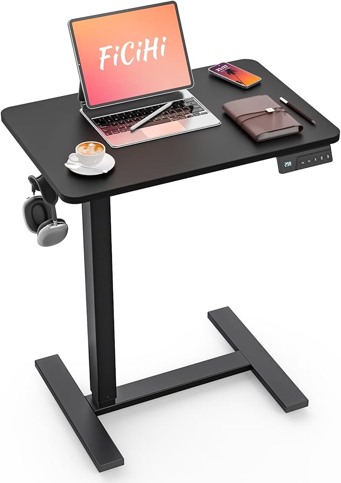 Mobile Standing Desk with Wheels - Electric Height Adjustable Small Movable Laptop Desk, Portable Rolling Computer Sit Stand Side Table for Home Office, Sofa&Bedside Use (23.6",Black)