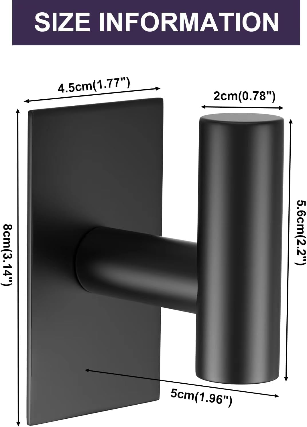 VAEHOLD Wall Towel Hooks, Heavy Duty Sticky Holder Waterproof Towel Hooks for Hanging Coat, Clothes, Closet Hook Wall Mount for Kitchen (Black, 4 Pack)